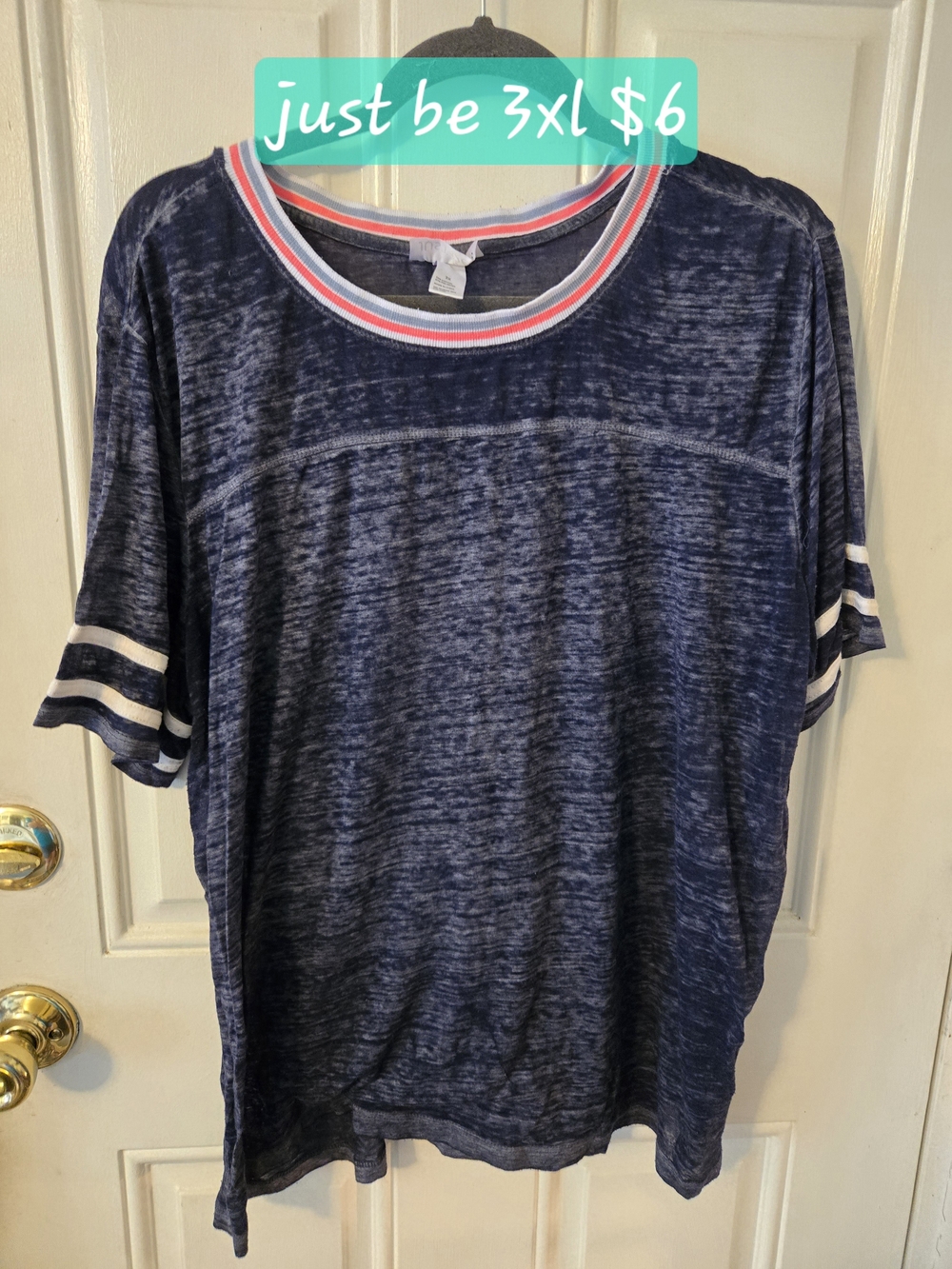 just be Navy Short-Sleeve Tee with Contrast Neck Stripe